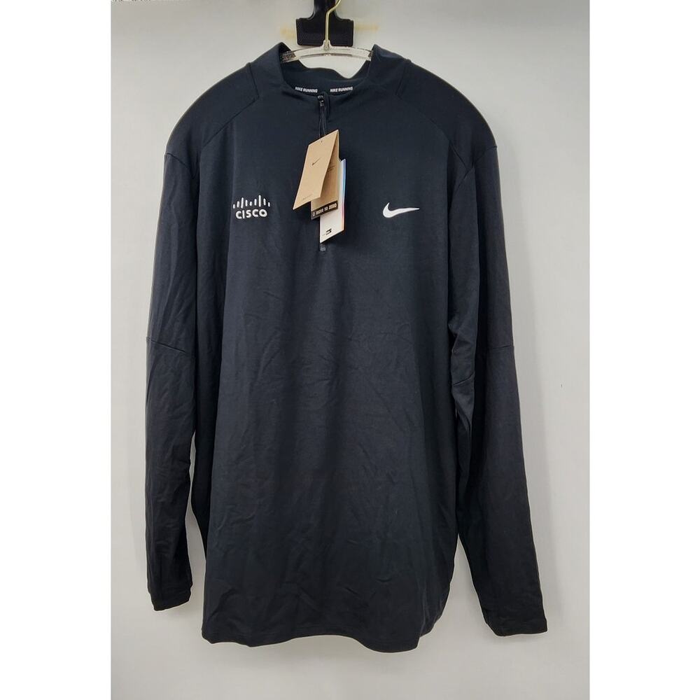New Men's Nike Runing Cisco Logo Embroidered Dri-Fit Quarter Zip Black Size XL